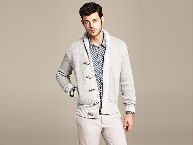 Heritage Textured Grey Shawl-Collar Cardigan from Banana Republic