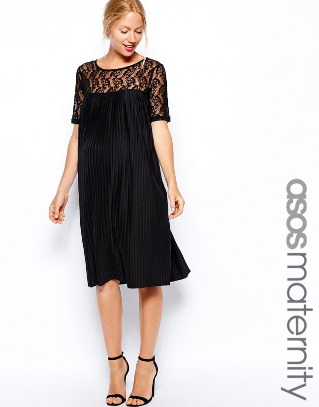 ASOS Maternity Exclusive Pleated Swing Dress in Lace