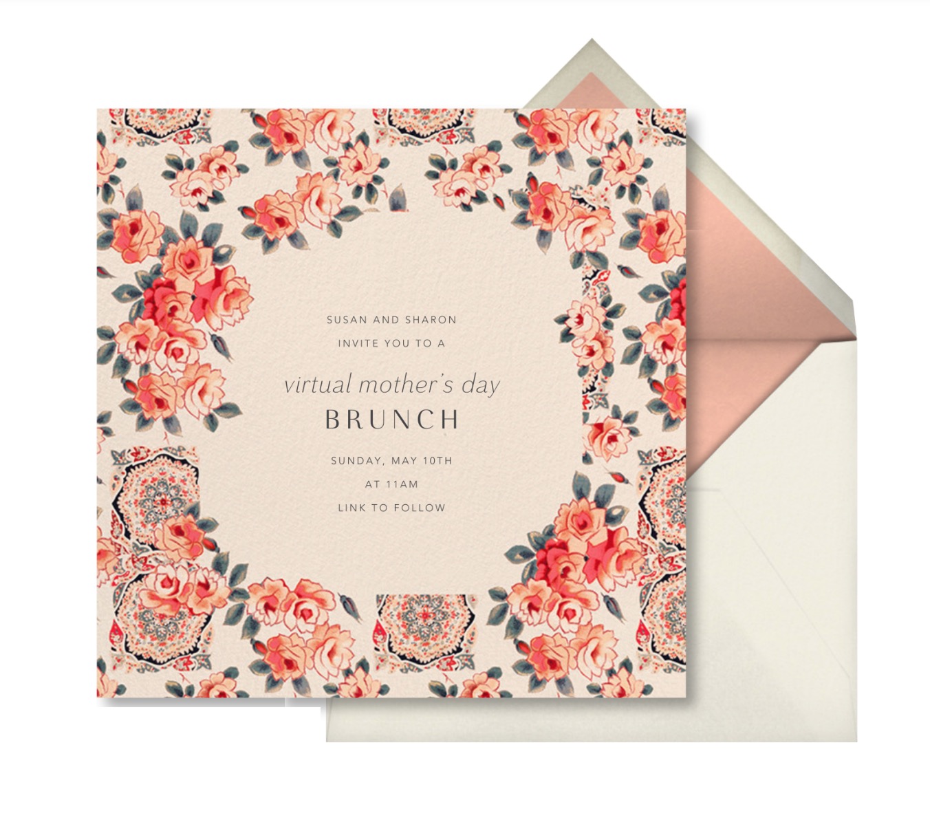 Rose Chintz Virtual Brunch Card