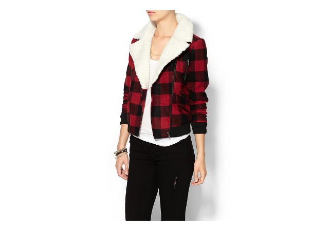 Pim + Larkin Plaid Shearling Jacket