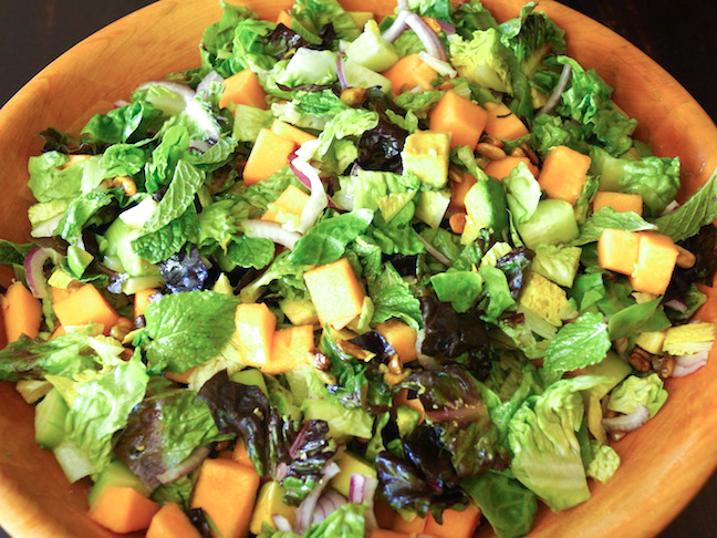 Yummy salad with seasonal fruit