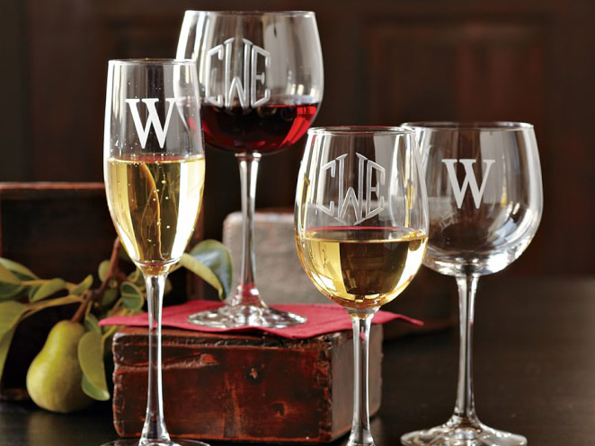 Monogrammed White Wine Glasses