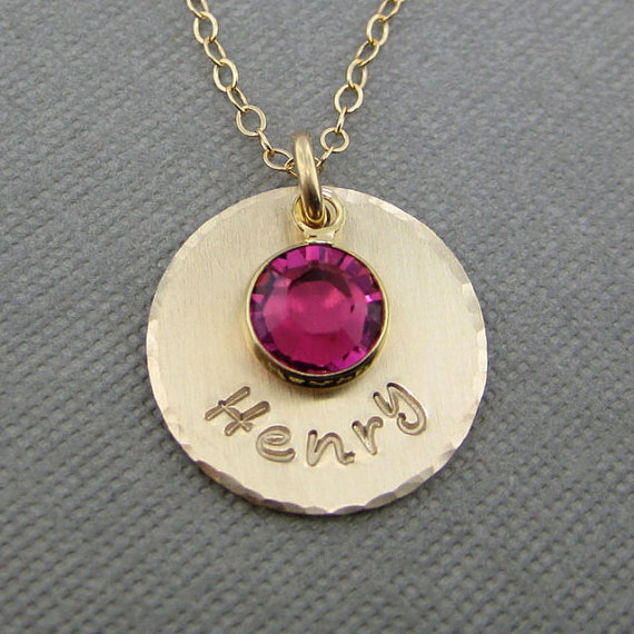 Hand stamped Gold Mothers Birthstone Necklace