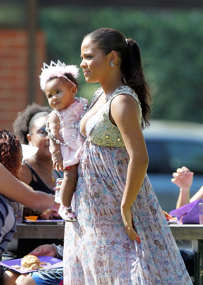 Christina Milian, sun dress, floral summer dress, earrings, ponytail